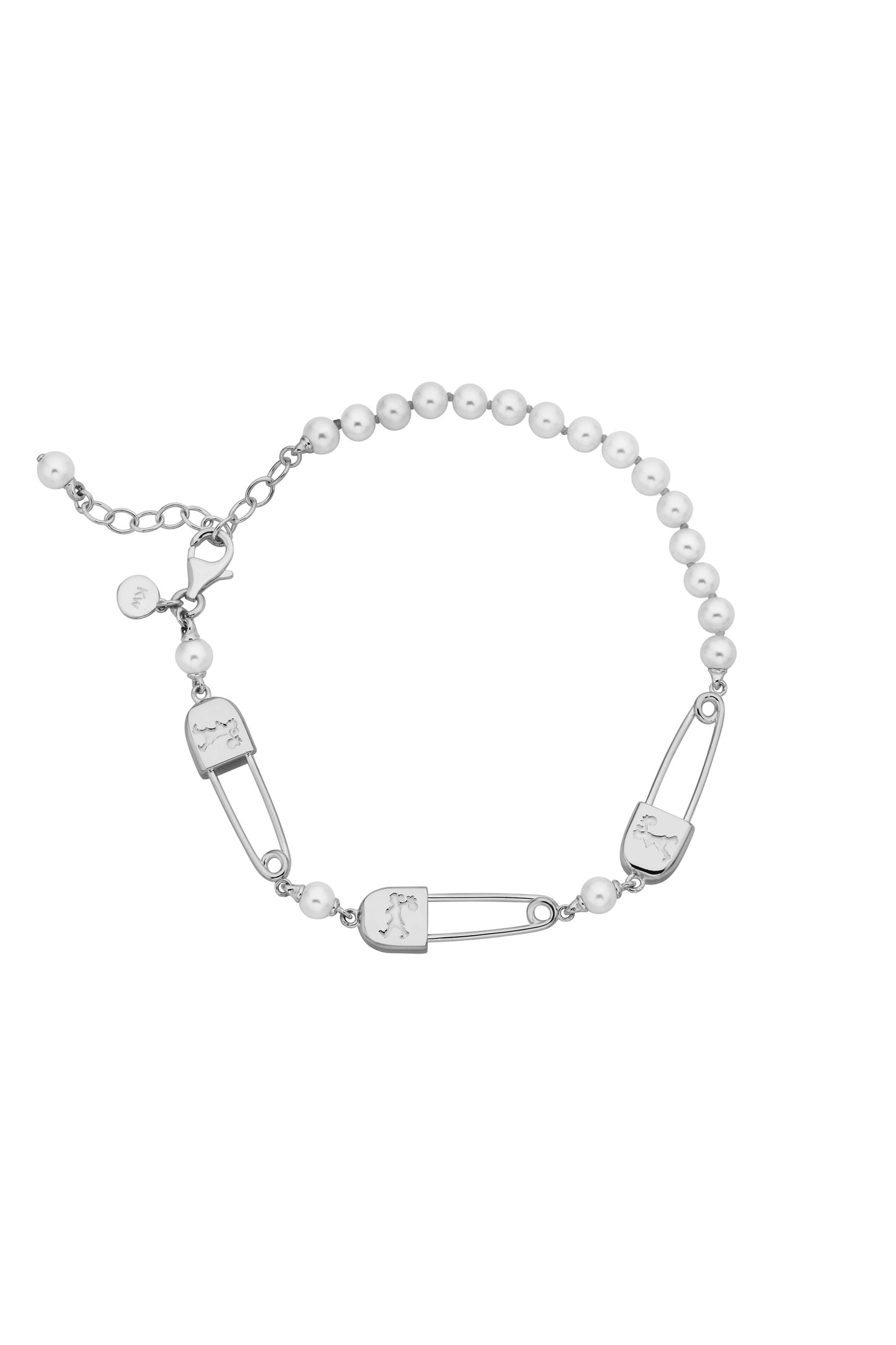 Runaway Safety Pin & Pearls Bracelet with Freshwater Pearls Silver