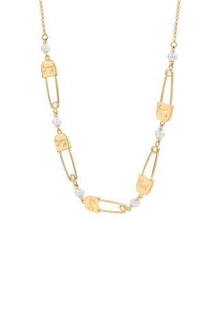 Runaway Safety Pin Chain Necklace with Freshwater Pearls Gold