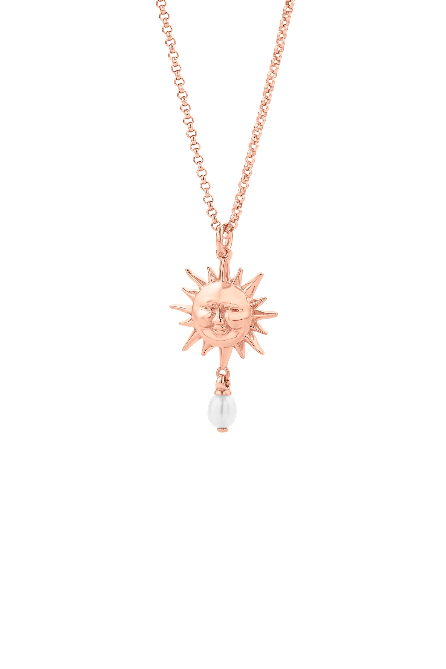 Sun Necklace with 1 x 5mm Teardrop Freshwater Pearl Rose Gold