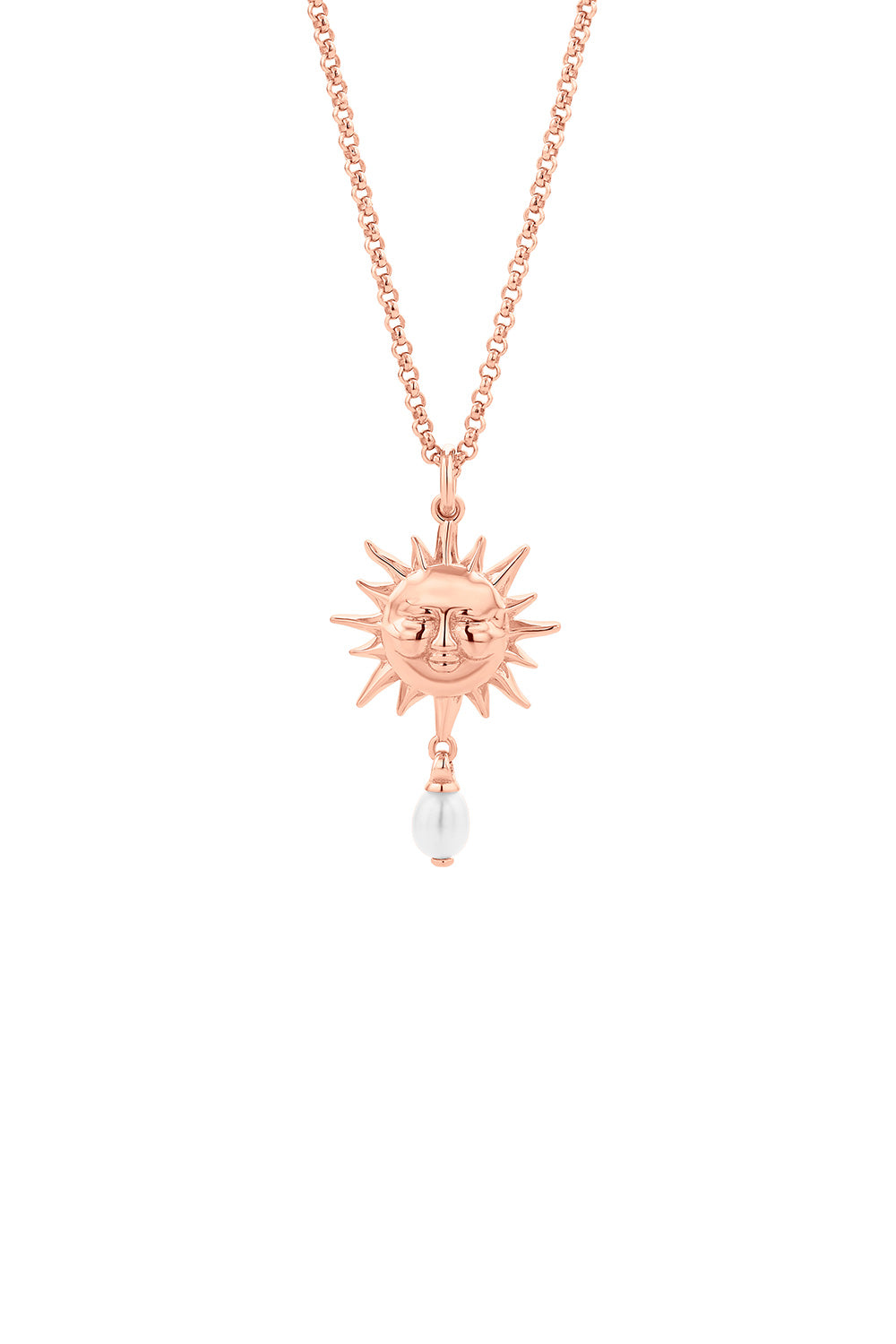 Sun Necklace with 1 x 5mm Teardrop Freshwater Pearl Rose Gold