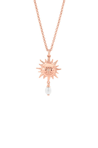 Sun Necklace with 1 x 5mm Teardrop Freshwater Pearl Rose Gold