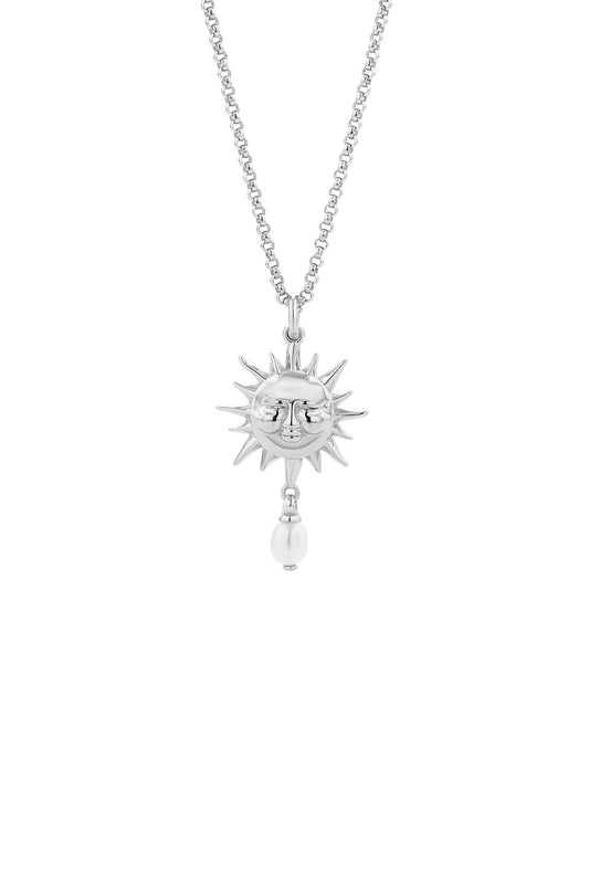 Sun Necklace with 1 x 5mm Teardrop Freshwater Pearl Silver