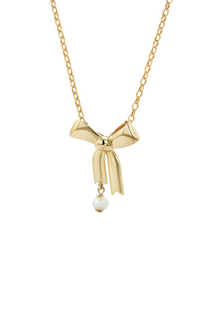 Bow Necklace with 5.5mm Freshwater Pearl Gold