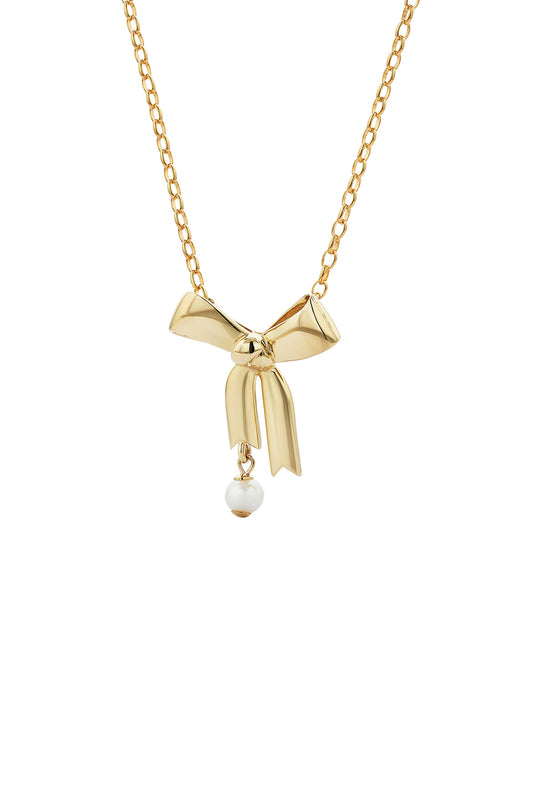 Bow Necklace with 5.5mm Freshwater Pearl Gold