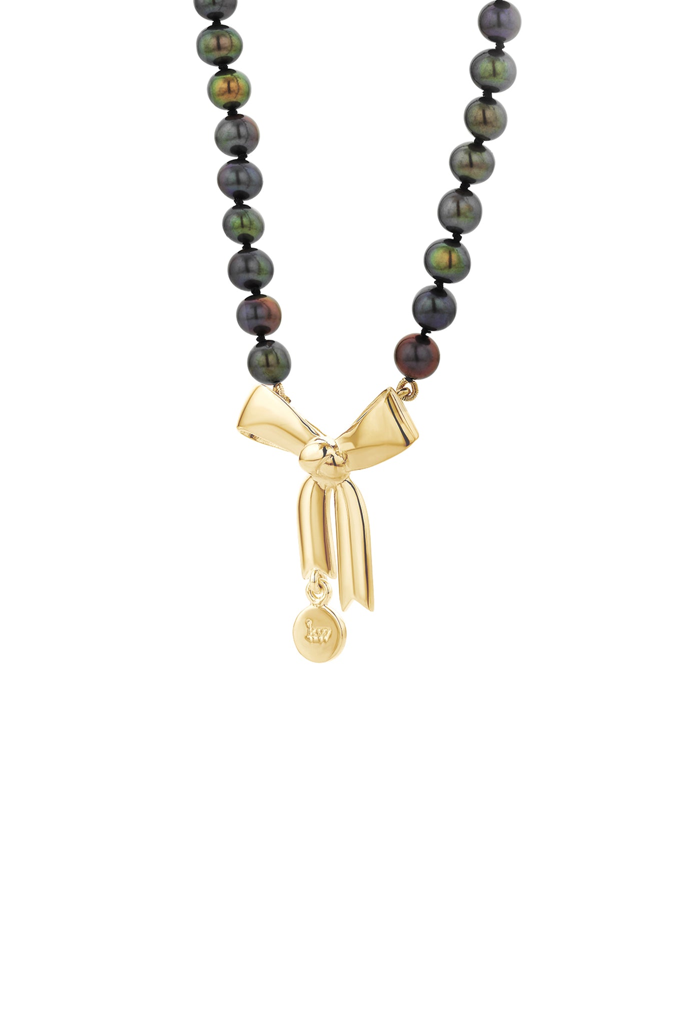 Bow & Pearls Necklace with Dyed Pearls Gold