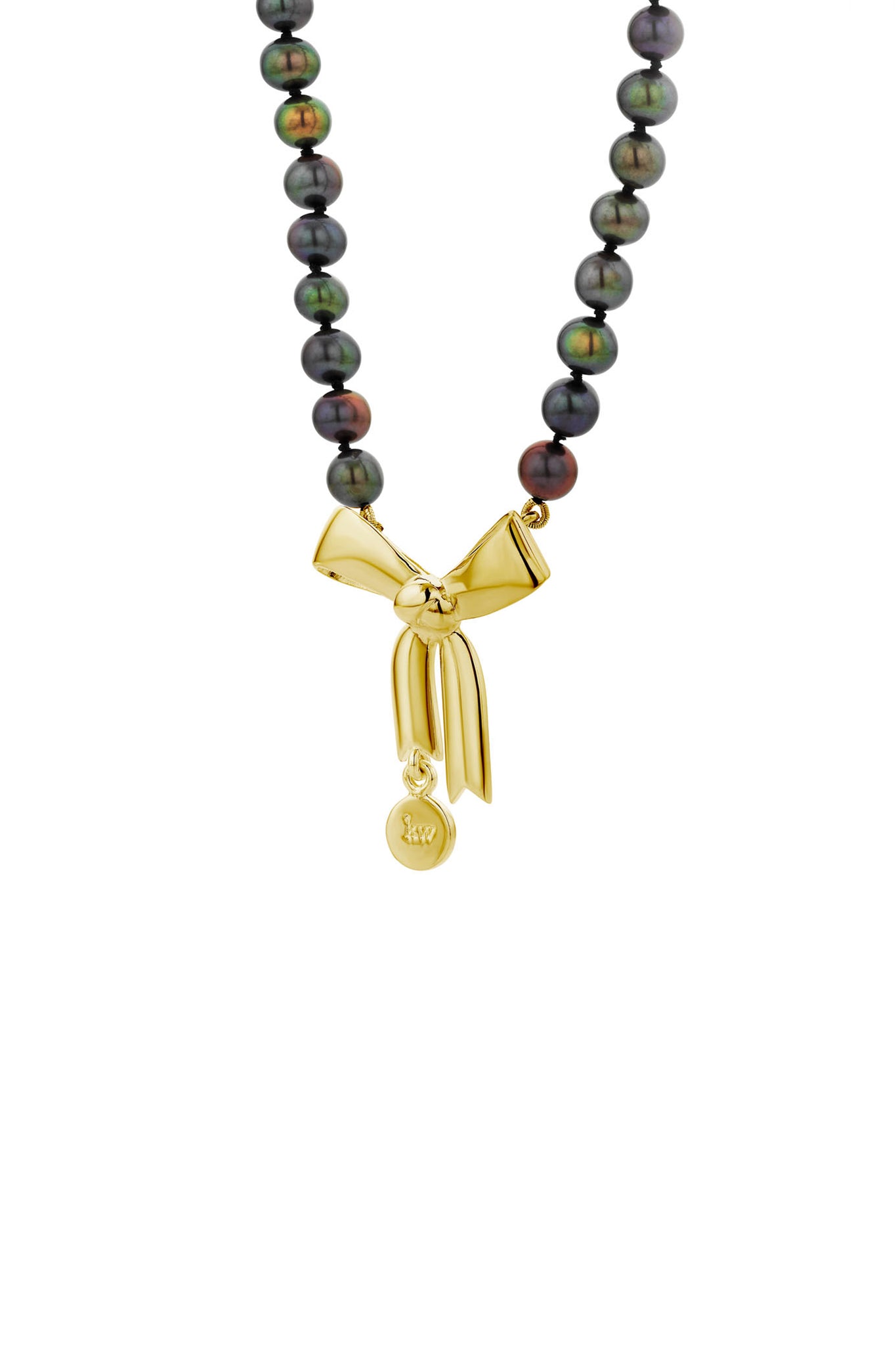 Bow & Pearls Necklace with Dyed Pearls Gold