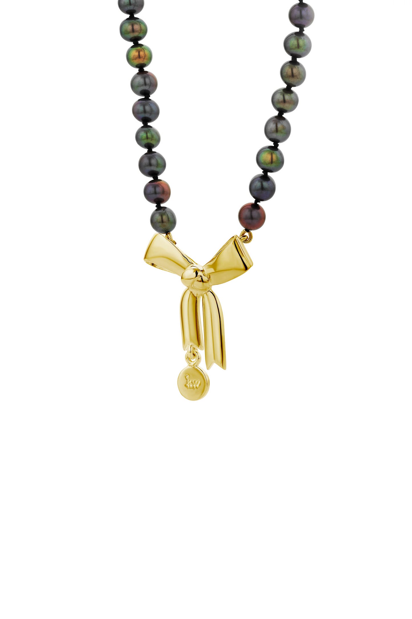 Bow & Pearls Necklace with Dyed Pearls Gold