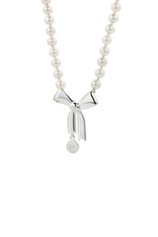 Bow & Pearls Necklace with Freshwater Pearls Silver