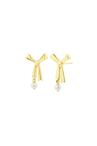 Pearl Bow Studs Gold-Plated