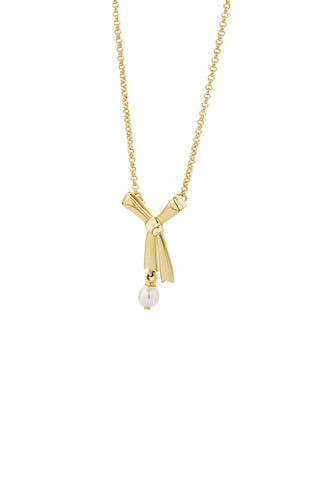 Pearl Bow Necklace Gold