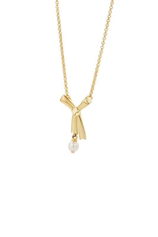 Pearl Bow Necklace Gold