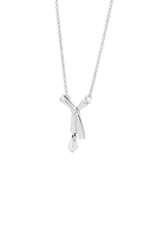 Pearl Bow Necklace Silver