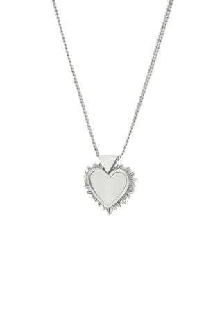 Flaming Mother Of Pearl Heart Necklace Silver