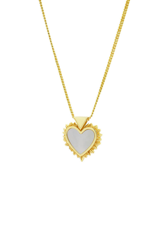 Flaming Mother Of Pearl Heart Necklace Gold-Plated