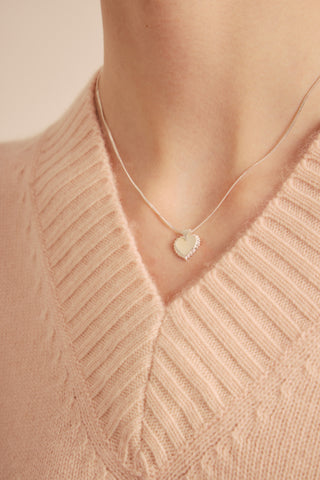 Flaming Mother Of Pearl Heart Necklace Silver