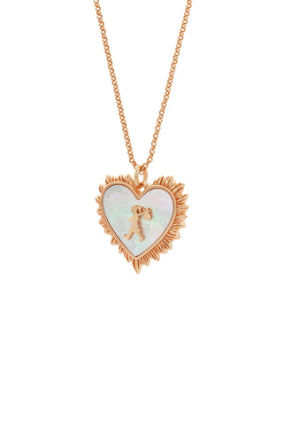 Runaway Flaming Mother-of-Pearl Heart Necklace Rose Gold