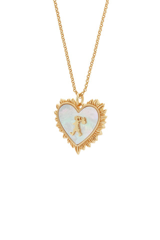 Runaway Flaming Mother-of-Pearl Heart Necklace Gold