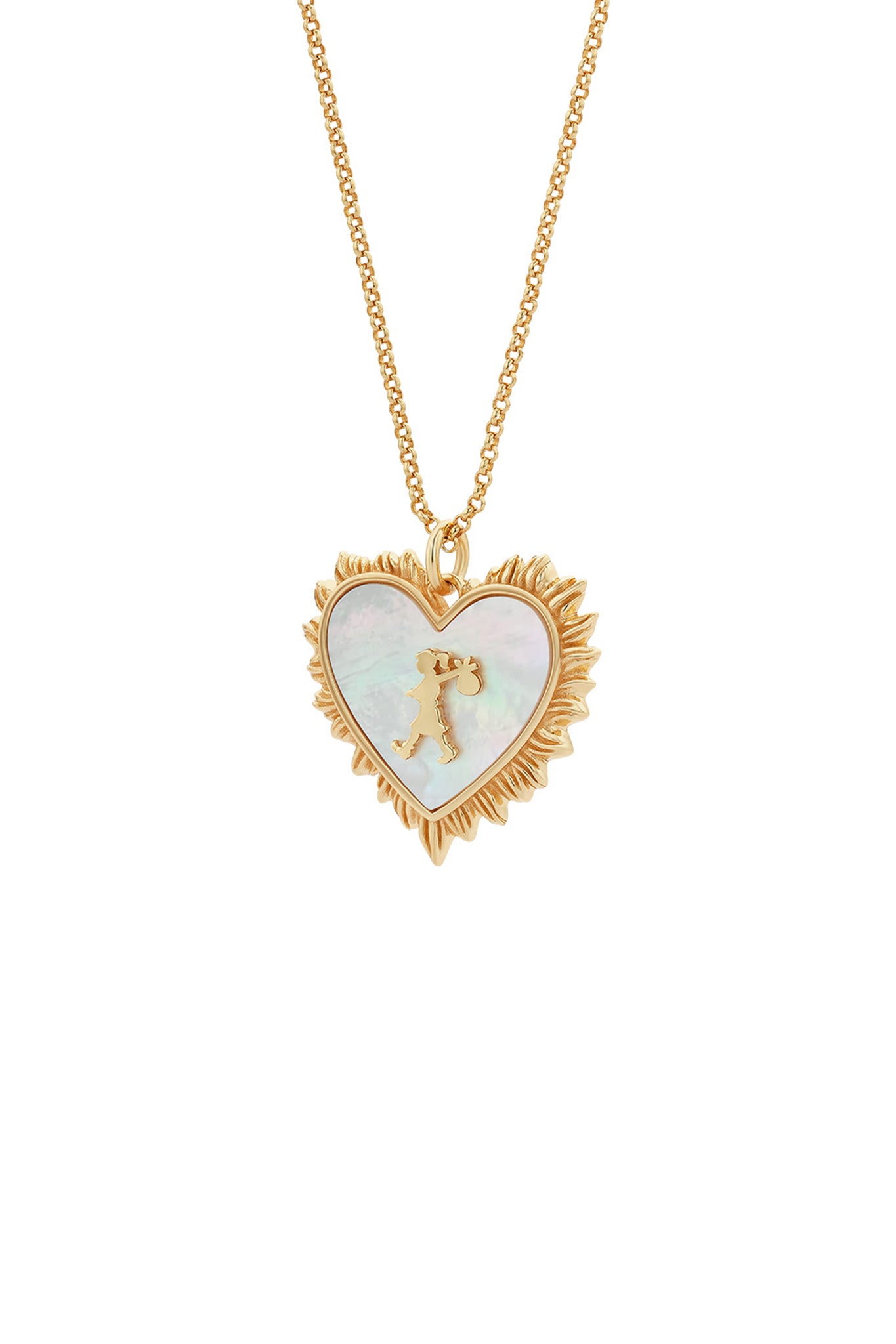 Runaway Flaming Mother-of-Pearl Heart Necklace Gold-Plated