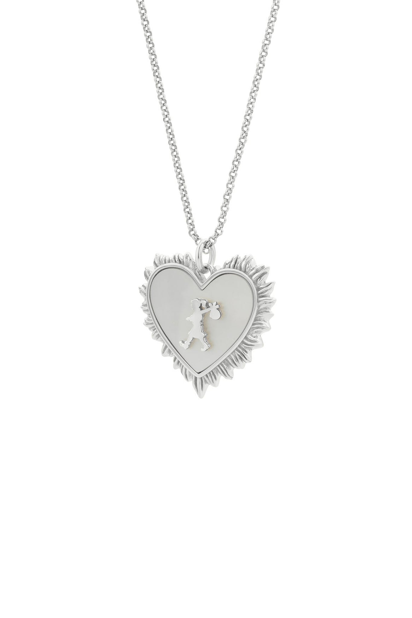 Runaway Flaming Mother Of Pearl Heart Necklace Silver