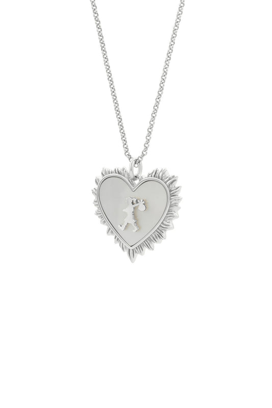 Runaway Flaming Mother Of Pearl Heart Necklace Silver