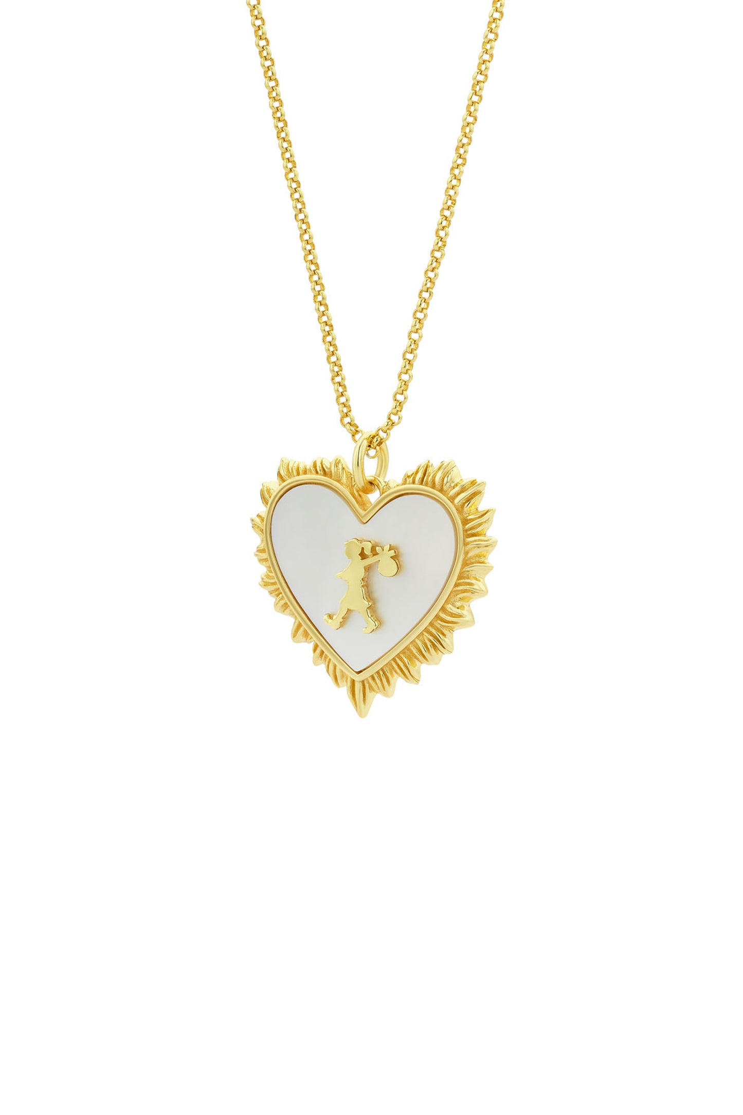 Runaway Flaming Mother Of Pearl Heart Necklace Gold