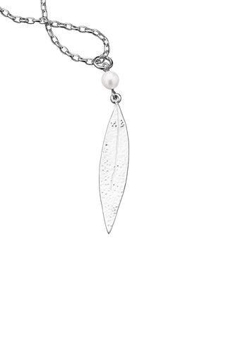 Leaf Necklace with 6.5mm Cultured Pearl Silver
