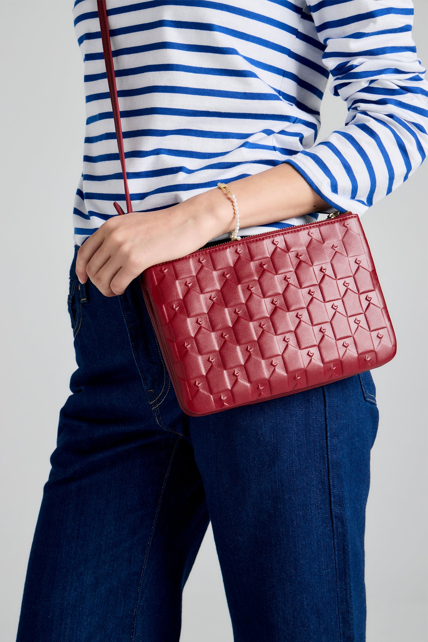 Monogram Double Zip Pouch Nappa Leather Merlot