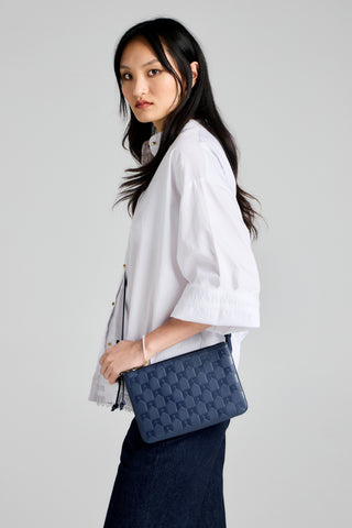 Monogram Double Zip Pouch Nappa Leather Navy