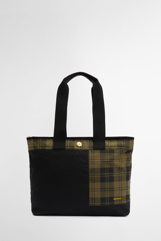 Mya Patchwork Tote Bag Black/Olive Check