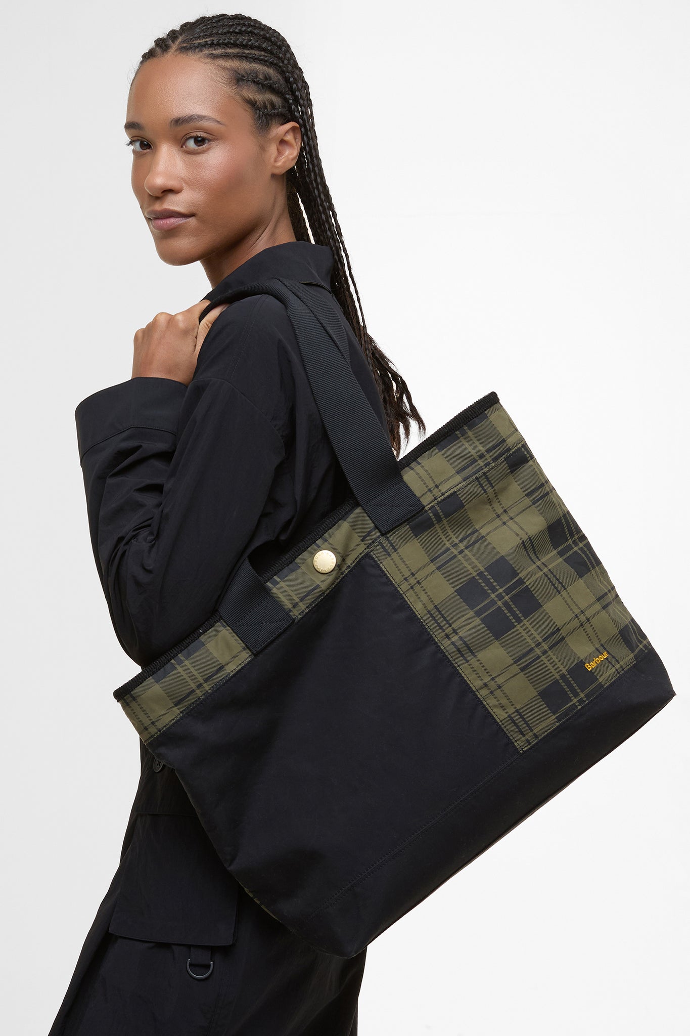 Mya Patchwork Tote Bag Black/Olive Check
