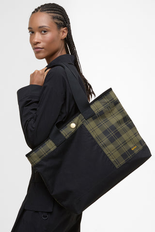 Mya Patchwork Tote Bag Black/Olive Check