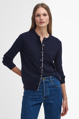 Pendle Knitted Cardigan Navy/Hessian Tartan