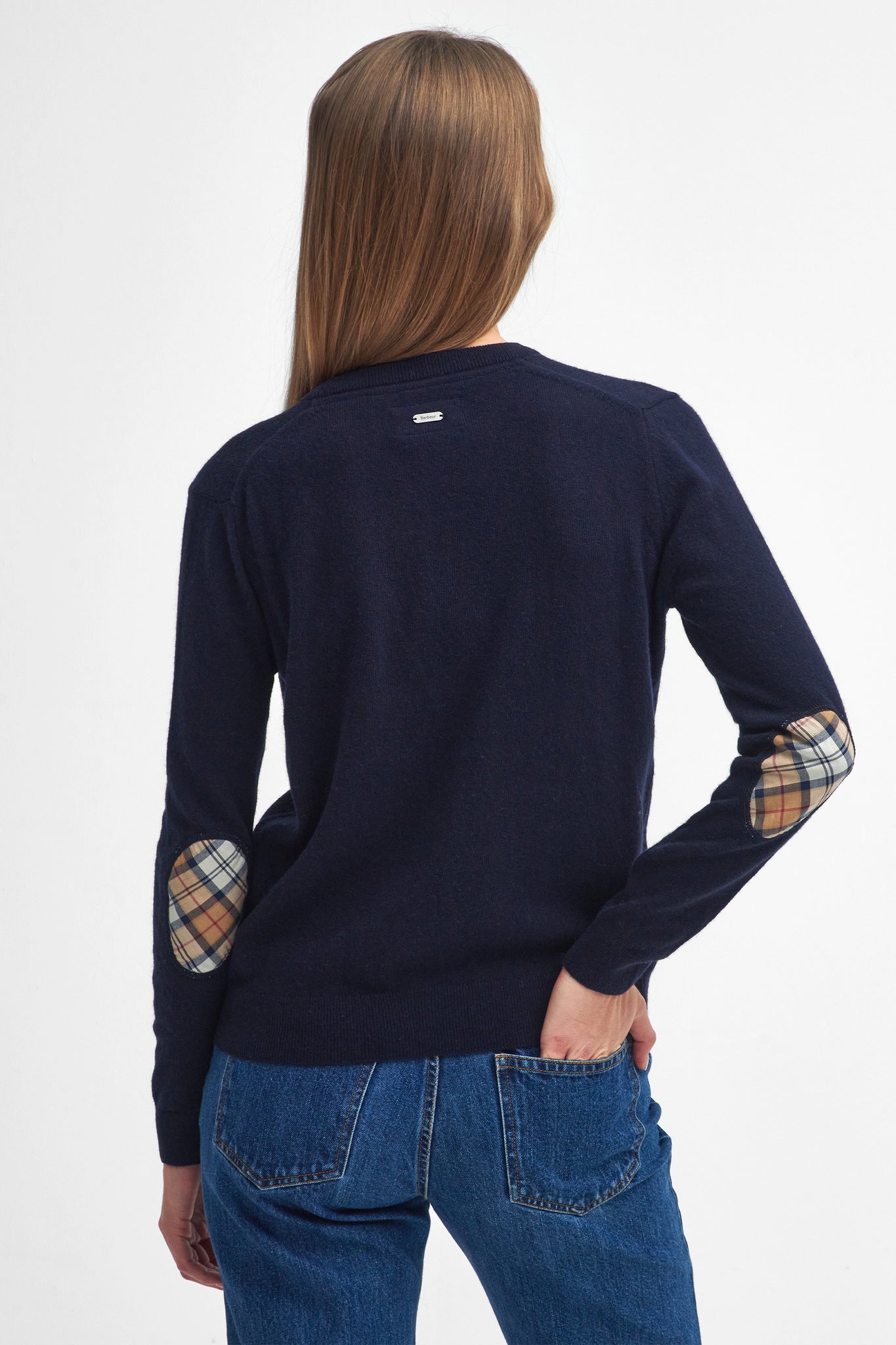Pendle Knitted Cardigan Navy/Hessian Tartan