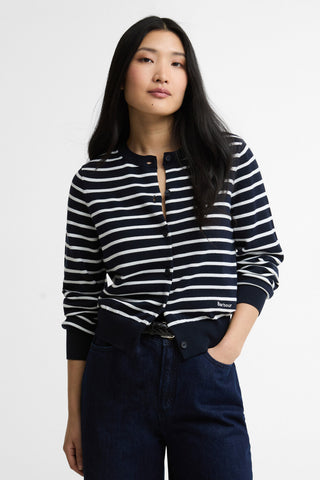 Baiton Knitted Cardigan Dark Navy Stripe