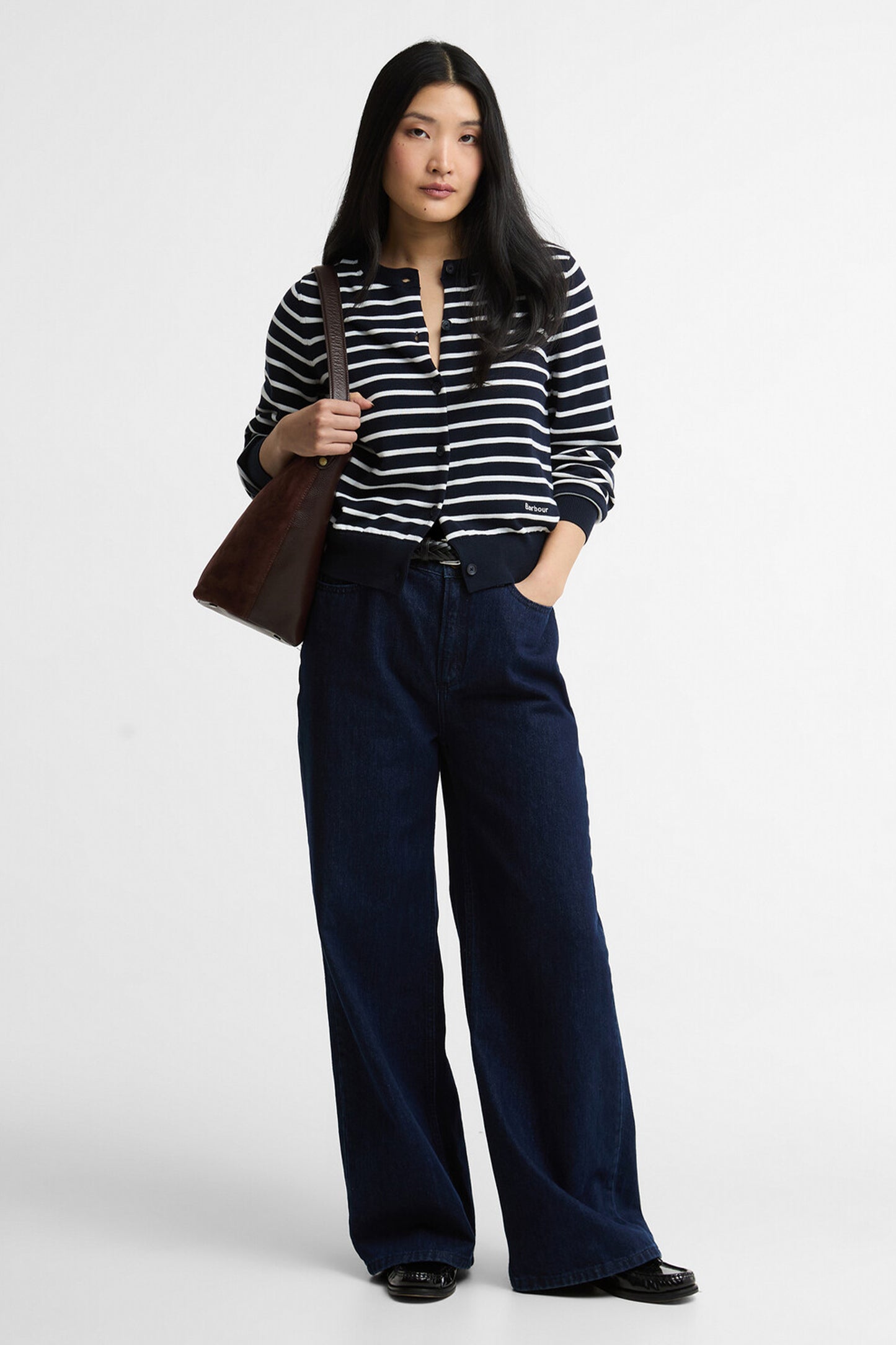 Baiton Knitted Cardigan Dark Navy Stripe