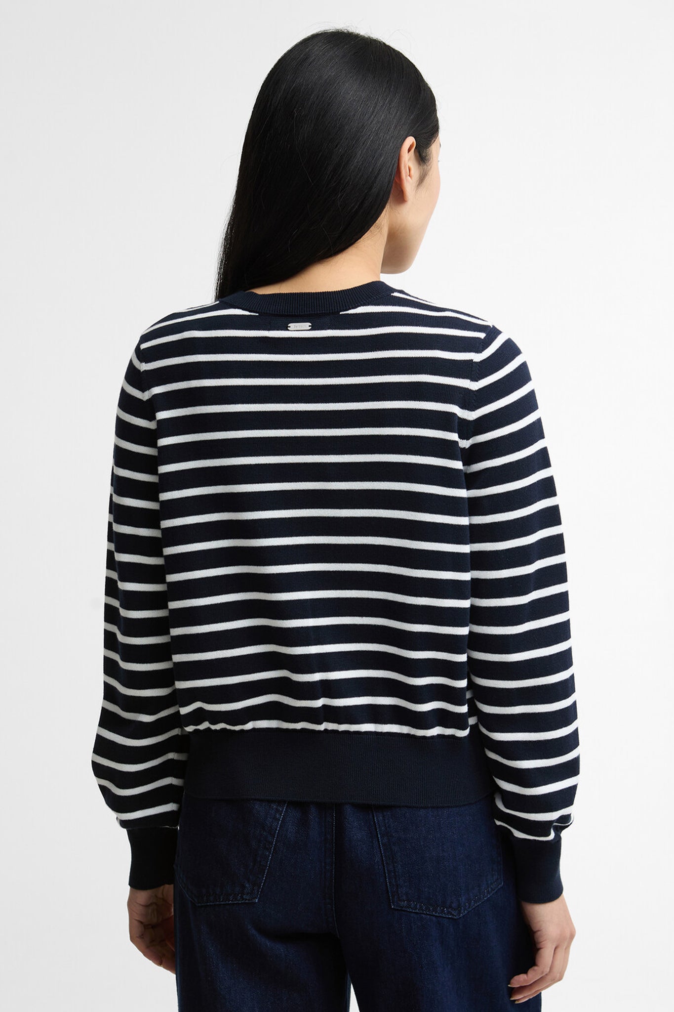 Baiton Knitted Cardigan Dark Navy Stripe