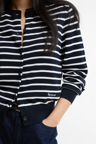 Baiton Knitted Cardigan Dark Navy Stripe