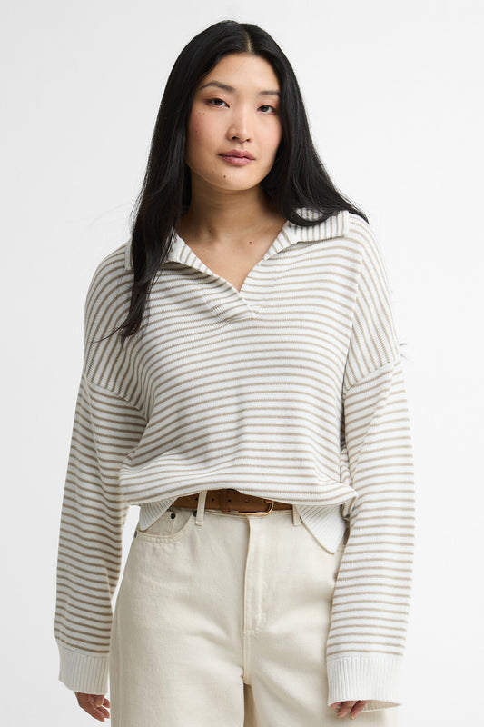 Aylesby Knitted Jumper Cloud/Sand Stripe