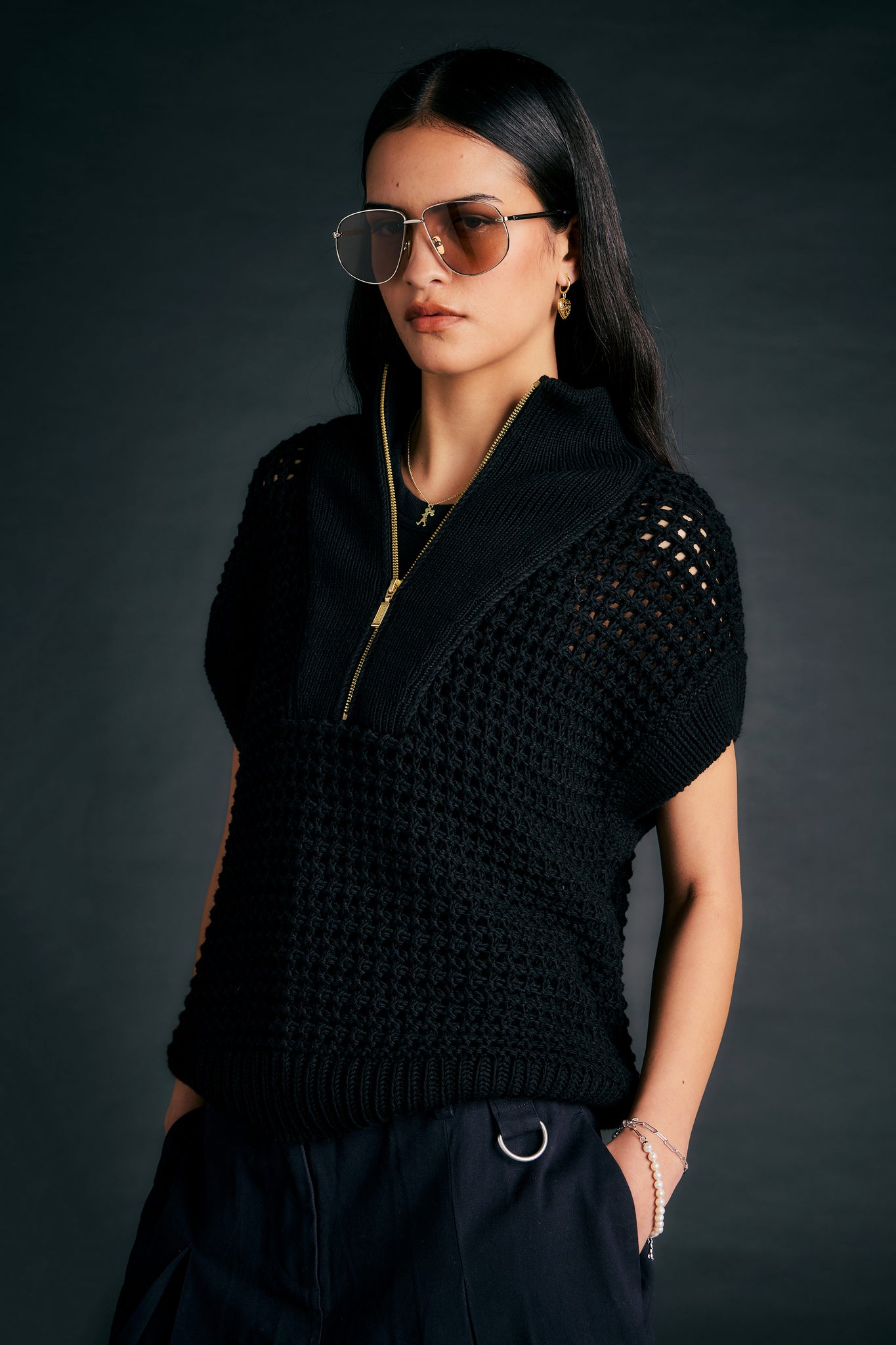 Niamh Sleeveless Knitted Jumper Black