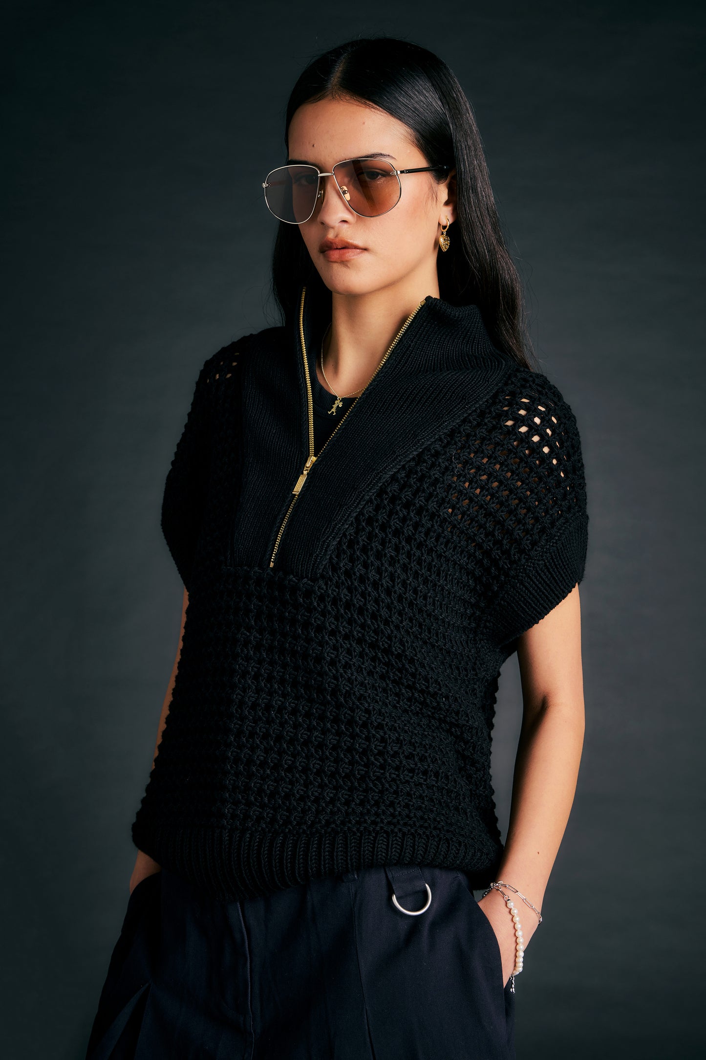 Niamh Sleeveless Knitted Jumper Black