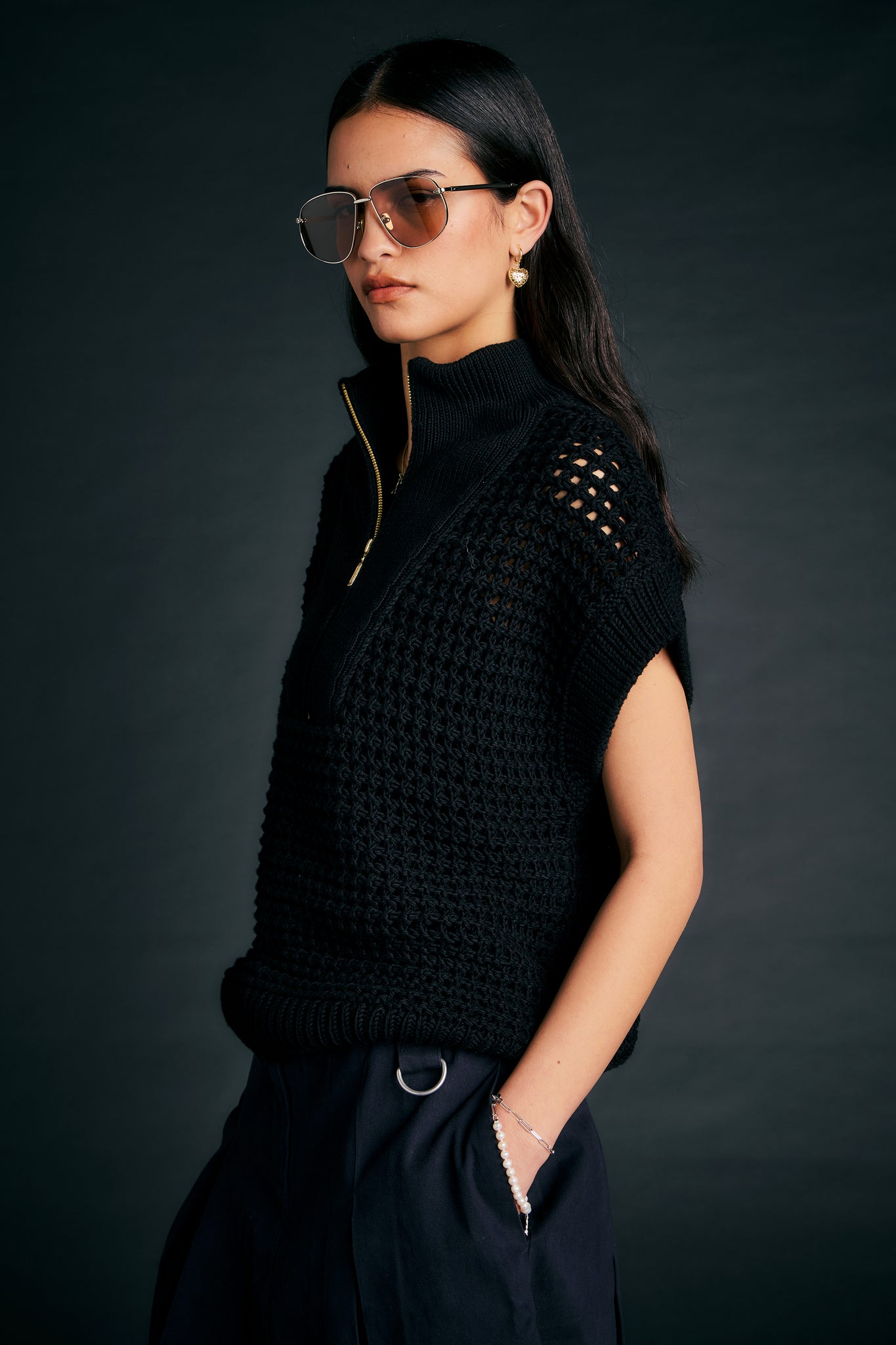 Niamh Sleeveless Knitted Jumper Black