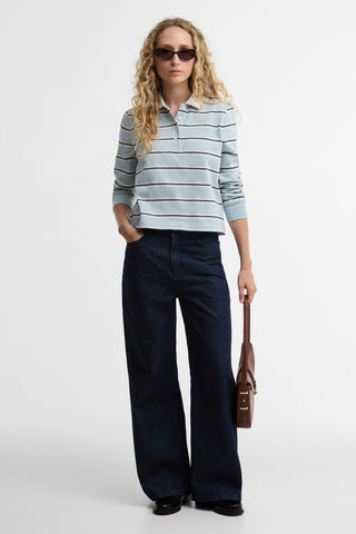 Ashwell Long Sleeve Polo Top Celestial Blue Stripe