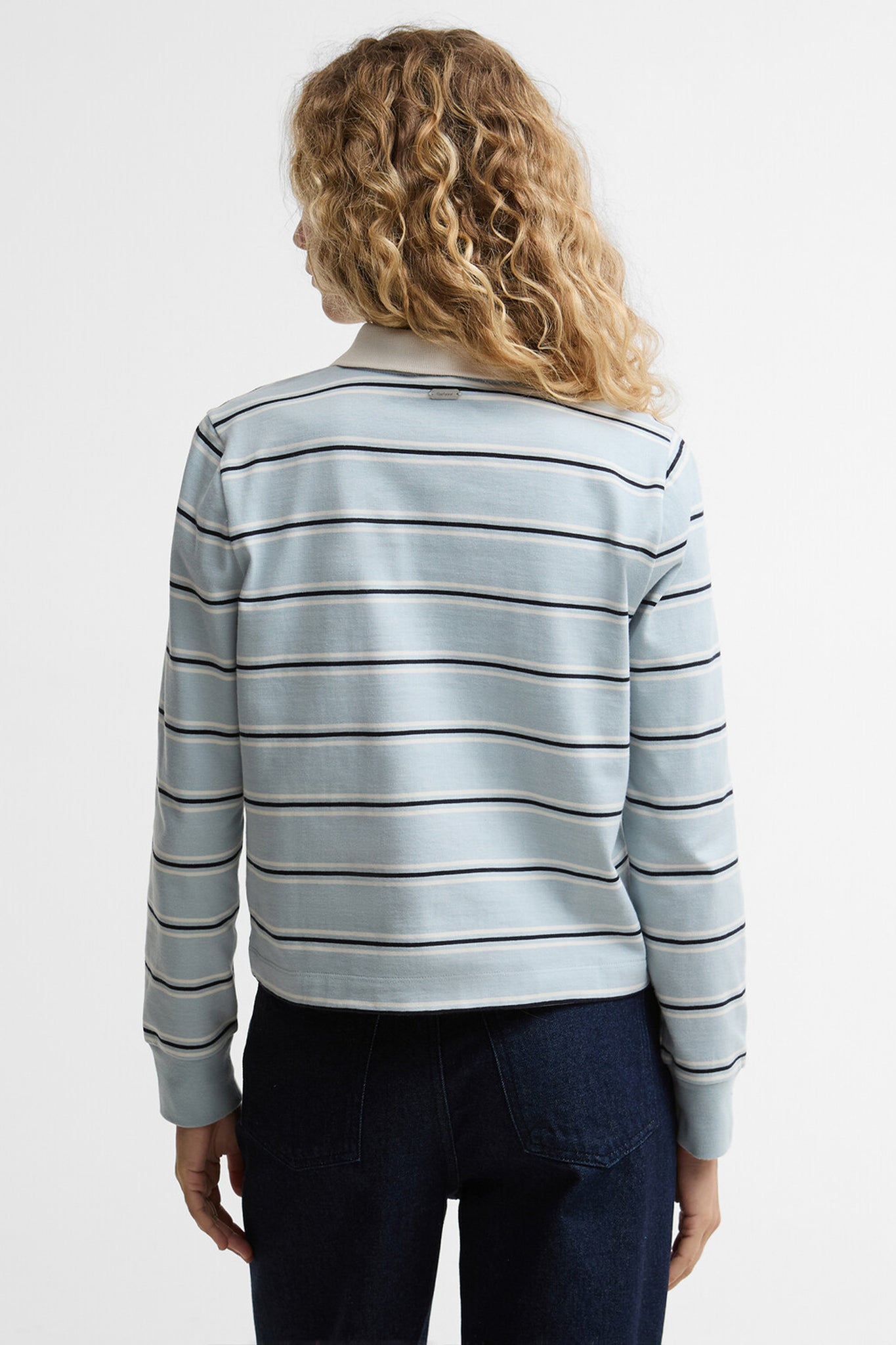 Ashwell Long Sleeve Polo Top Celestial Blue Stripe