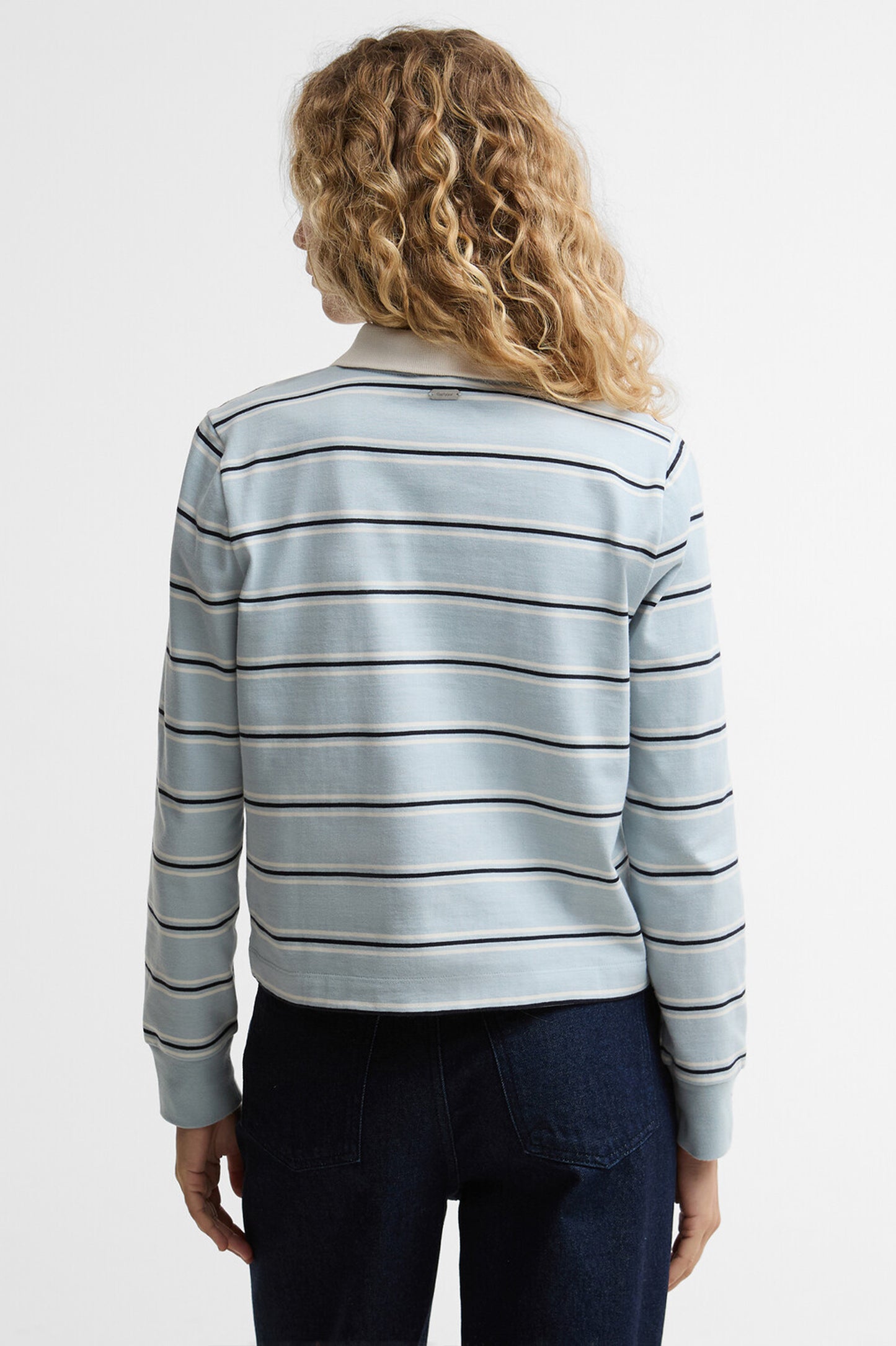 Ashwell Long Sleeve Polo Top Celestial Blue Stripe