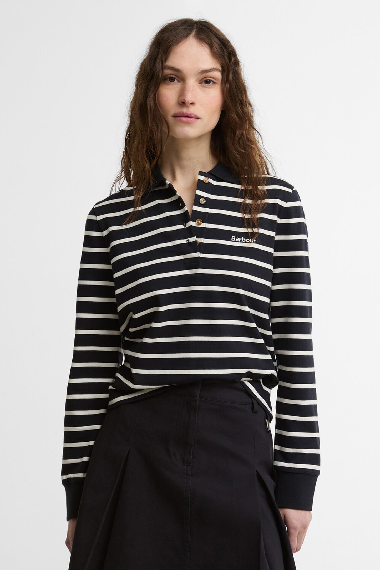 Ashwell Long Sleeve Polo Top Dark Navy Stripe
