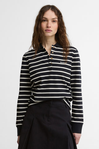 Ashwell Long Sleeve Polo Top Dark Navy Stripe