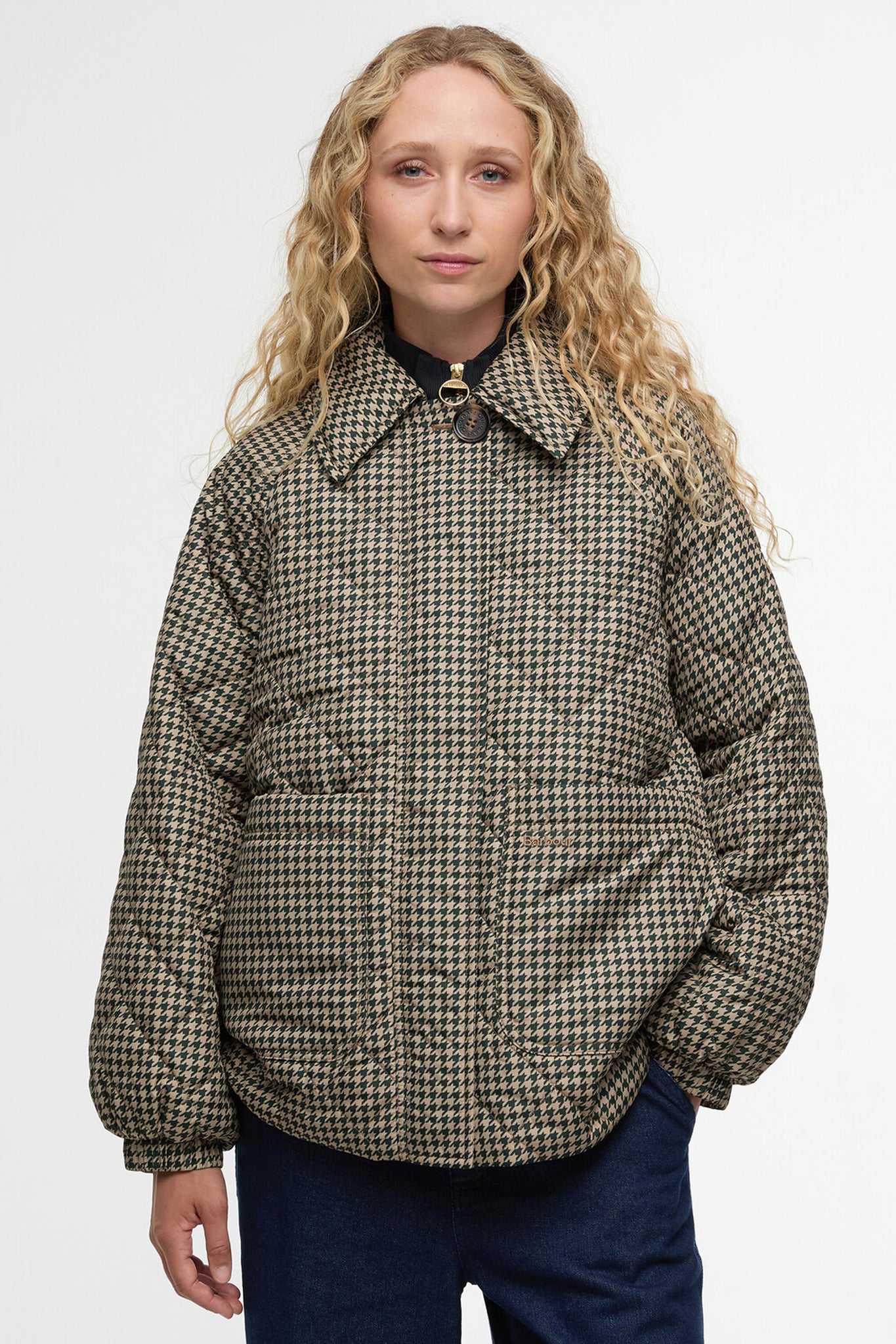 Laoise Check Quilted Jacket Sage Houndstooth/Sand Dune