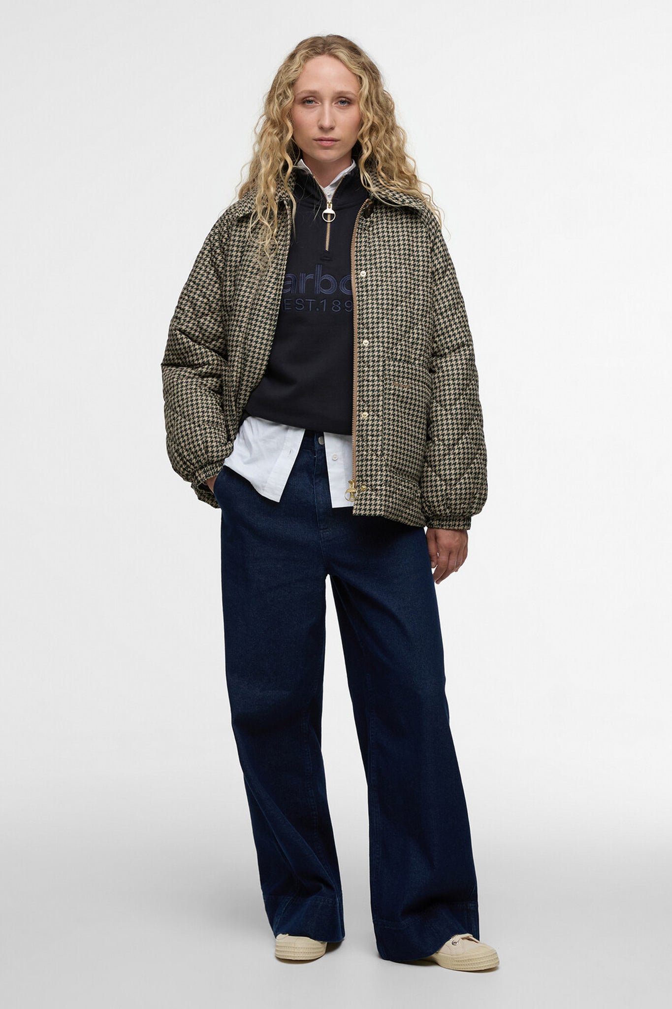 Laoise Check Quilted Jacket Sage Houndstooth/Sand Dune