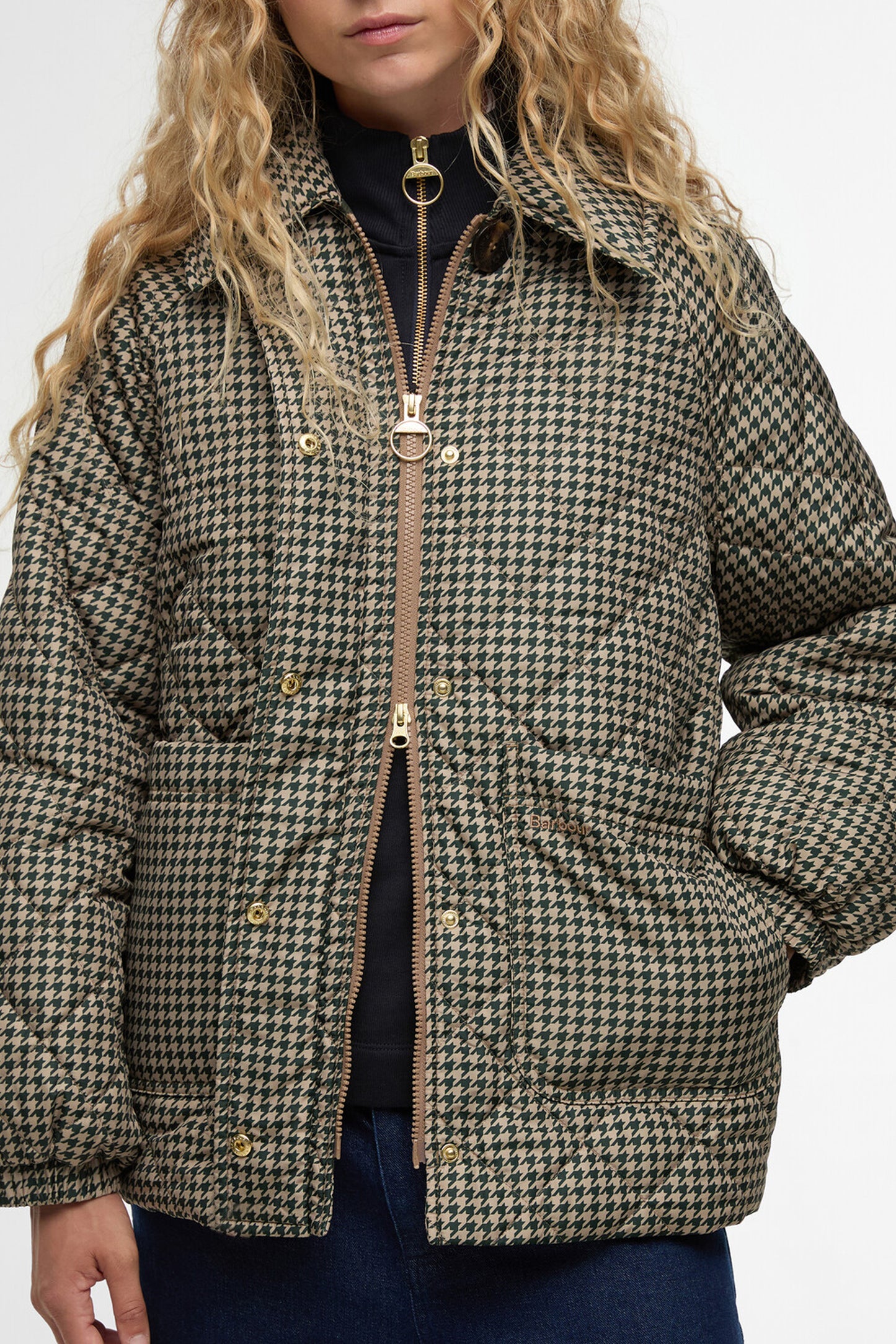 Laoise Check Quilted Jacket Sage Houndstooth/Sand Dune