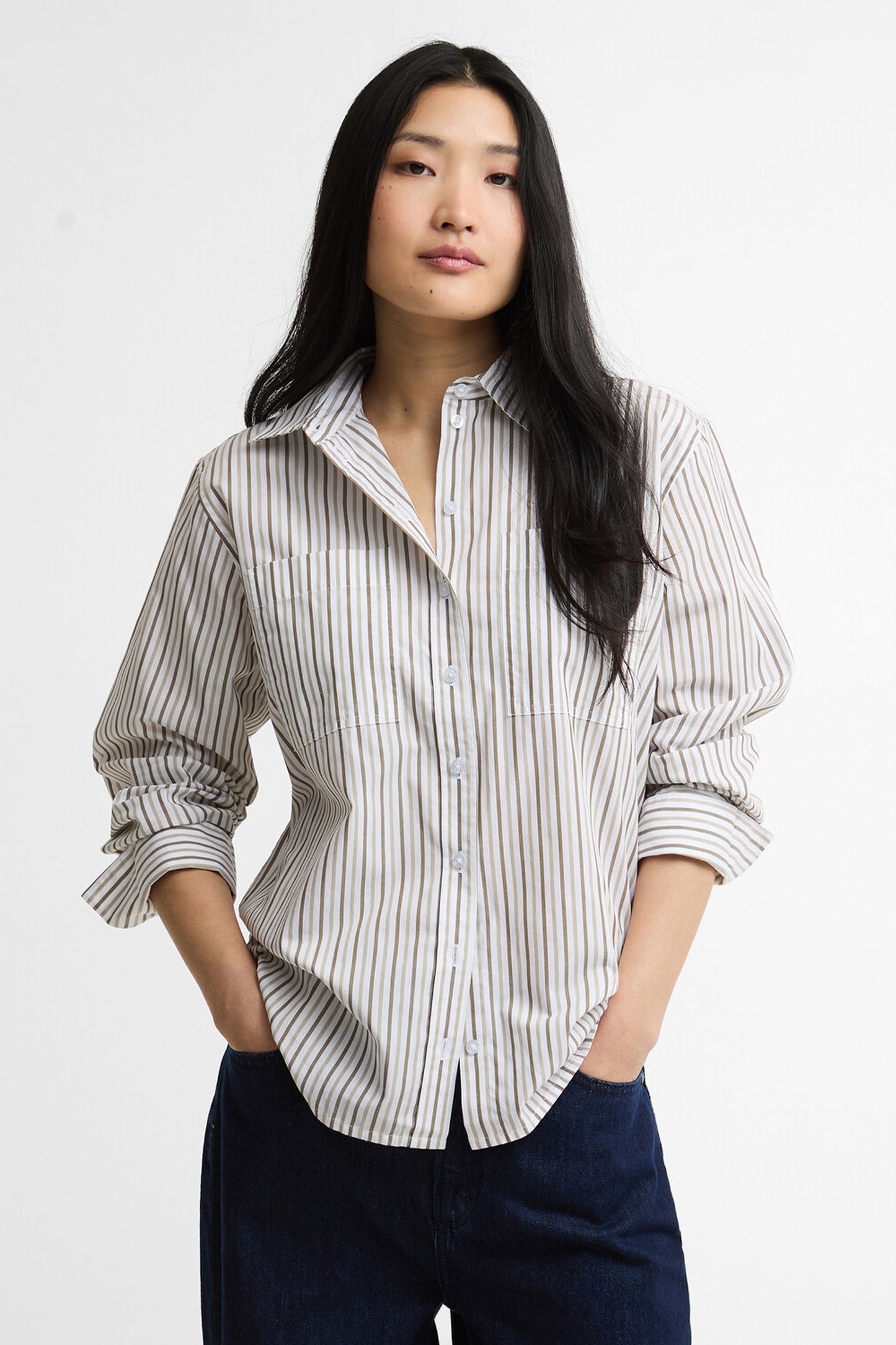 Fawley Shirt Dusky Green/Light Sand Stripe